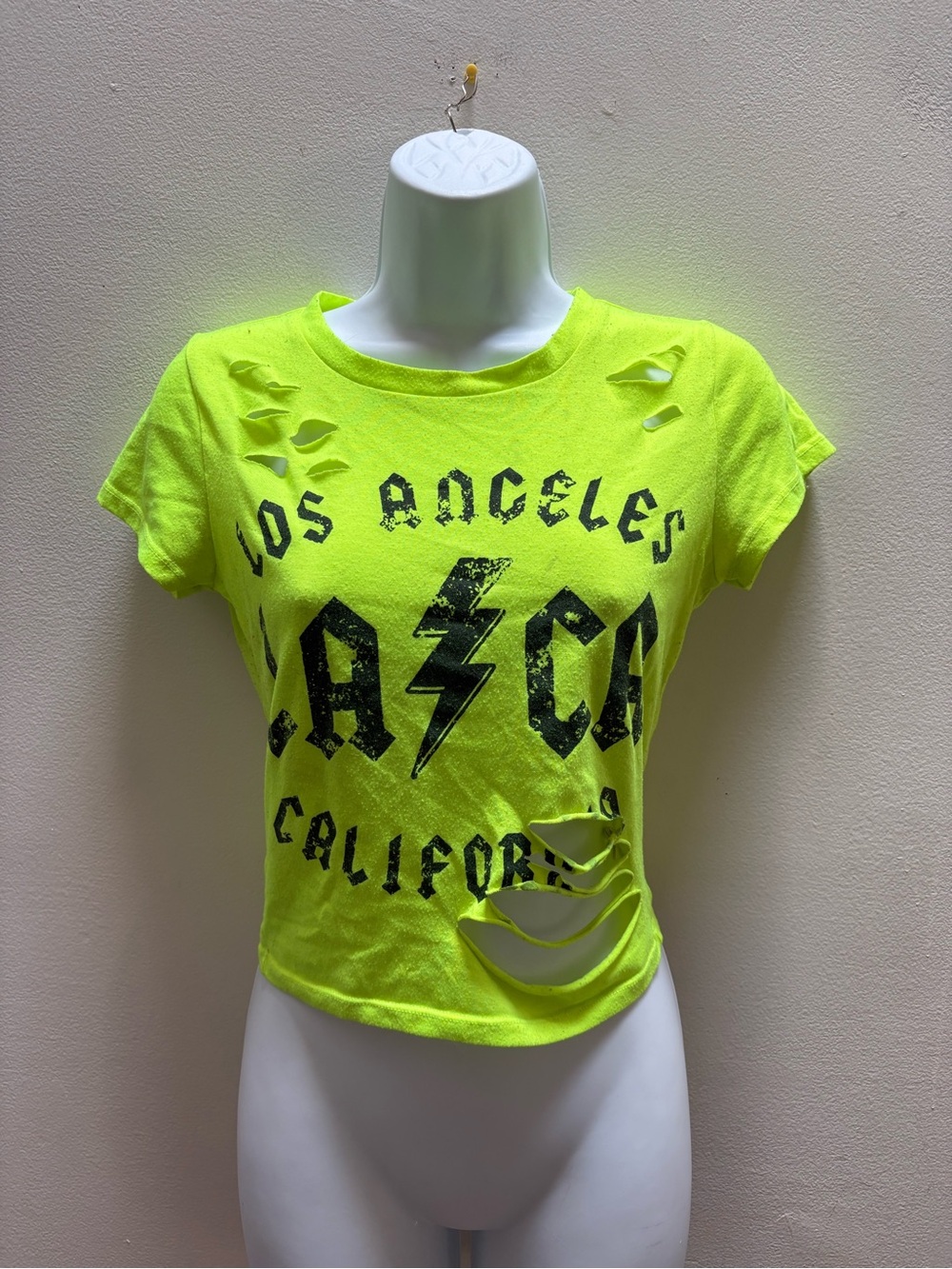 Occasion Neon Yellow Distressed Los Angeles Graphic Crop Top